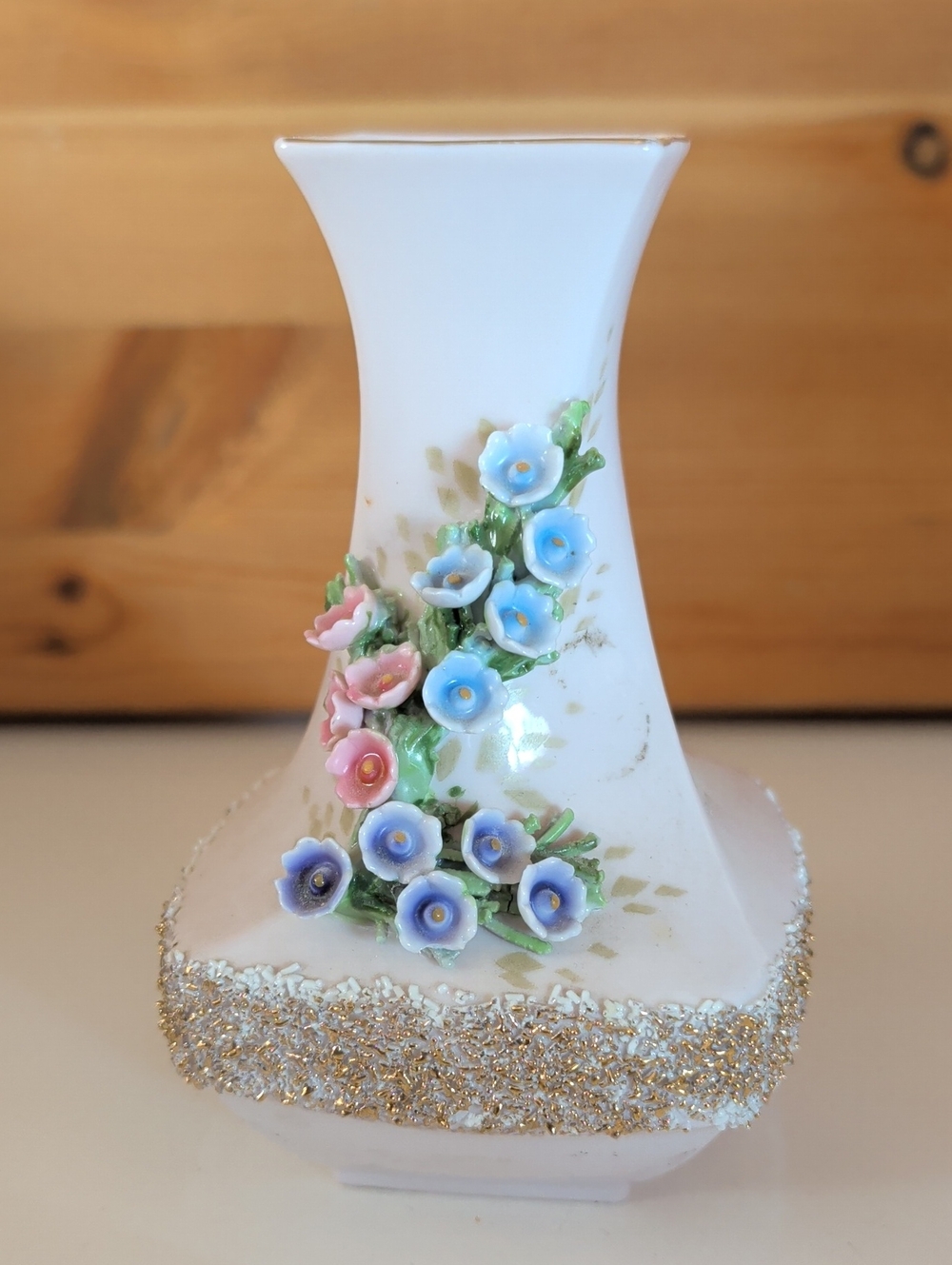 VTG. Lefton China, White Floral Accent Vase with Pastel Flowers.